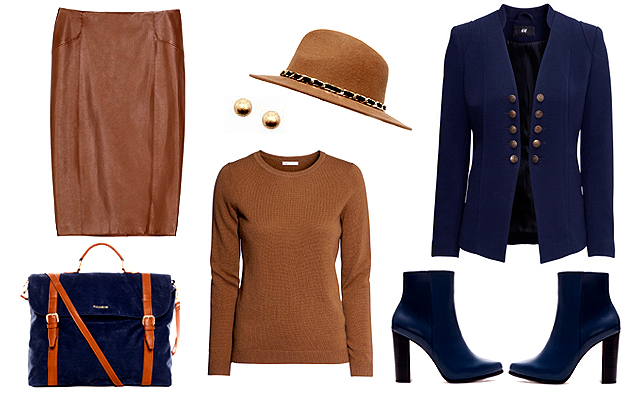 Blézer, pulóver: H&M, szoknya, kalap, bokacsizma: Zara, táska: Pull&Bear, fülbevaló: Bershka