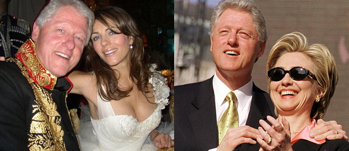 Bill Clinton a bal oldalon Liz Hurleyvel, a jobb oldalon Hillary Clintonnal Bill Clinton a bal oldalon Liz Hurleyvel, a jobb oldalon Hillary Clintonnal