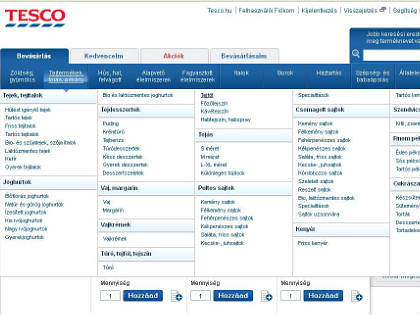 A Tesco oldala egy jól rendezett excel tábla A Tesco oldala egy jól rendezett excel tábla