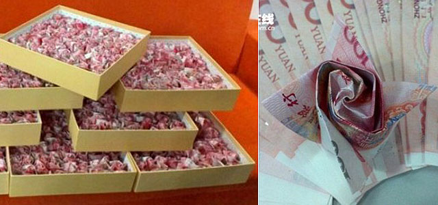 Bankjegyekből hajtogatott virágokkal kérte meg barátnője kezét Bankjegyekből hajtogatott virágokkal kérte meg barátnője kezét