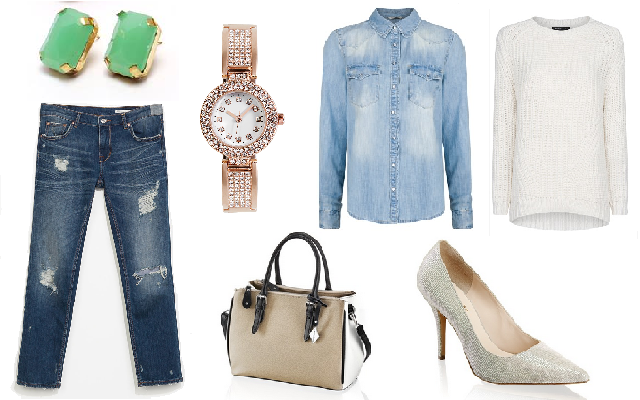 Nadrág: Zara, farmering, pulóver: Mango, táska, cipő: Humanic, óra: Bijou Brigitte, fülbevaló: Látomás