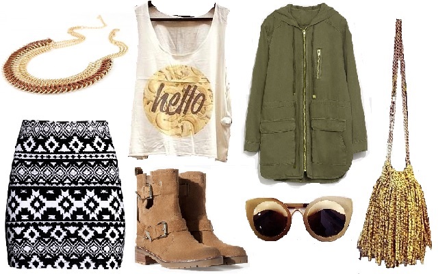 Póló, táska, napszemüveg: Szputnyik, szoknya: H&M, parka, cipő: Zara, nyaklánc: Látomás Póló, táska, napszemüveg: Szputnyik, szoknya: H&M, parka, cipő: Zara, nyaklánc: Látomás