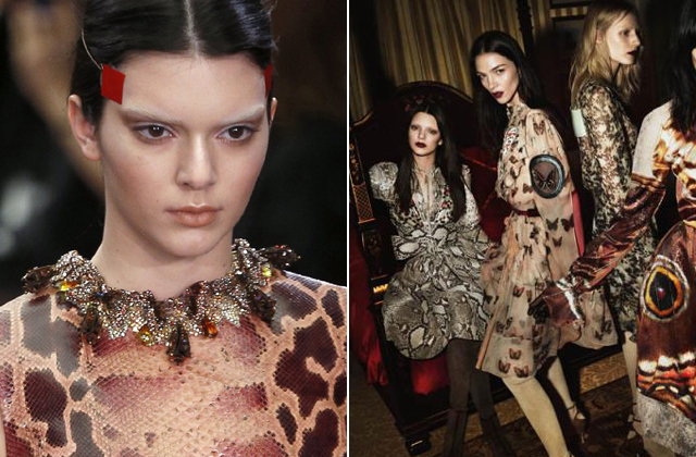 Kendall jenner szemöldök nélkül a Givenchy kifutóján és őszi kampányában (a bal szélen))