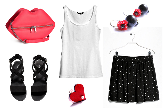 Trikó, táska, szandál: H&M, szoknya: Mango, ékszerek: Vadjutka