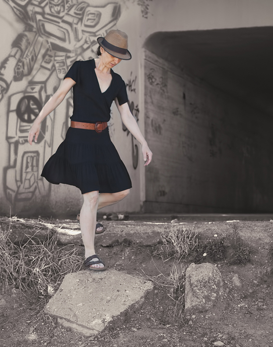 Sandro selyem ruha, Birkenstock papucs – Háda, Mulberry öv - Vatera