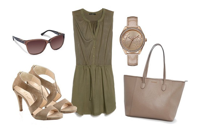 Ruha, táska: Mango, napszemüveg: Vision Express – Solaris, óra: Guess, cipő: Humanic