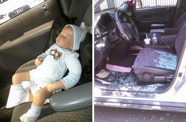 Játék babát szabadítottak ki az autóból Játék babát szabadítottak ki az autóból