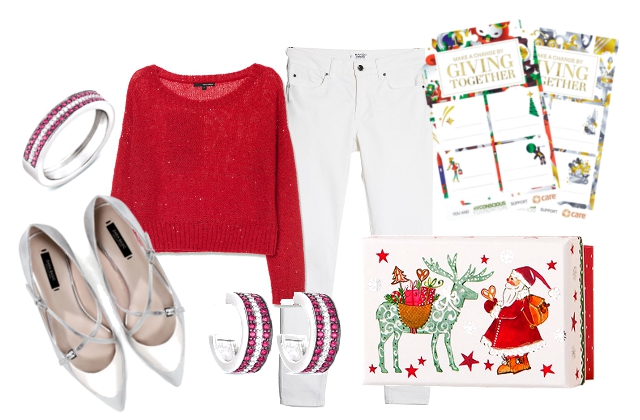 pulcsi: Tally Weijl, nadrág: Mango, cipő: Zara, ékszerek: Orex, kísérőkártyák: H&M, ajándékdoboz: Pirex