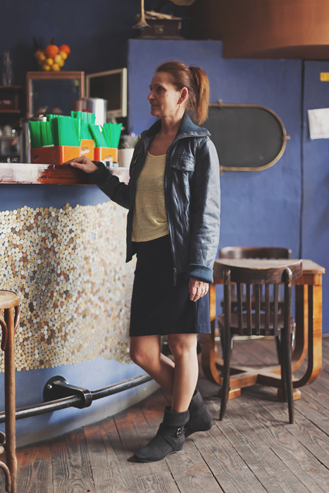 Massimo Dutti szoknya, Apanage csíkos top, Oasis bőrdzseki - Háda