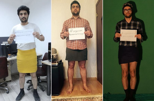 Szoknyában kampányolnak a férfiak a nők jogaiért