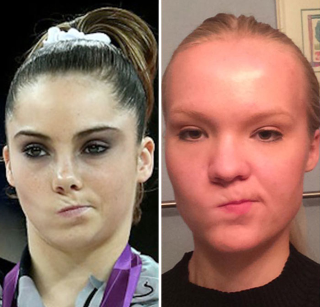 Hírességek grimaszait utánozza a lány - fotók