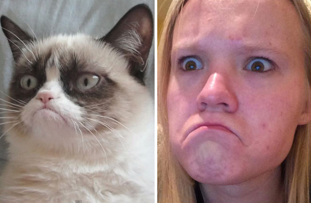 Hírességek grimaszait utánozza a lány - fotók