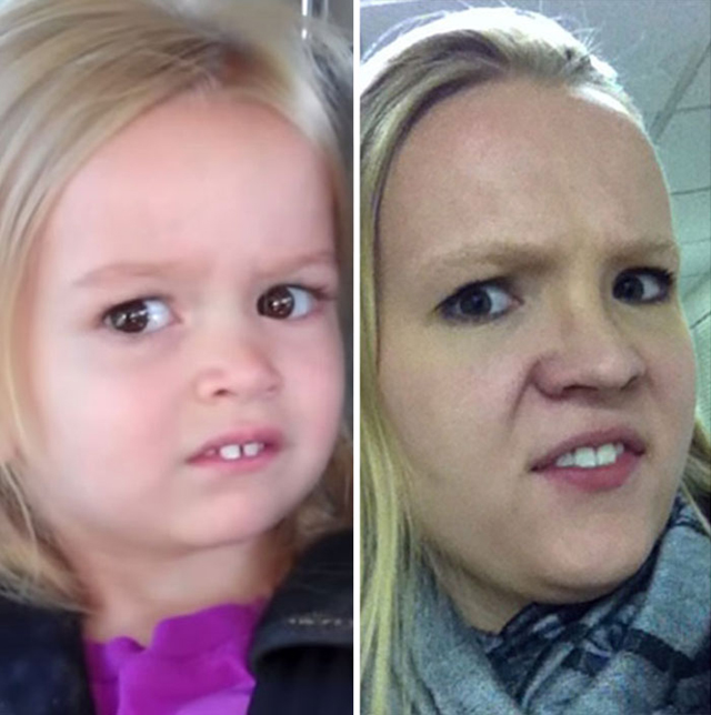 Hírességek grimaszait utánozza a lány - fotók