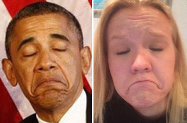 Hírességek grimaszait utánozza a lány - fotók