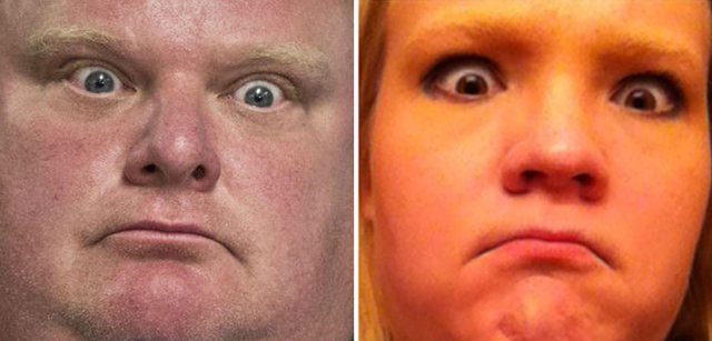 Hírességek grimaszait utánozza a lány - fotók