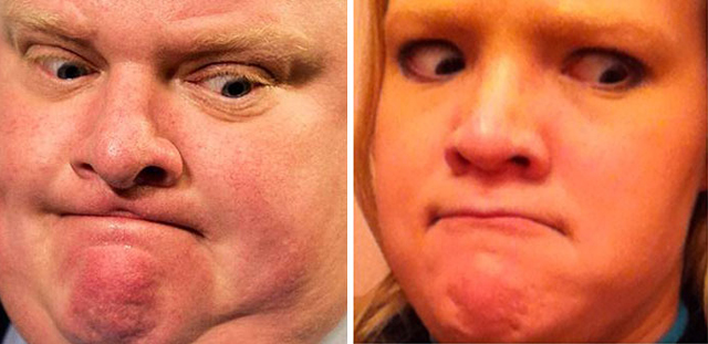 Hírességek grimaszait utánozza a lány - fotók