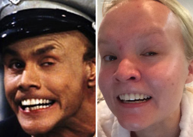 Hírességek grimaszait utánozza a lány - fotók