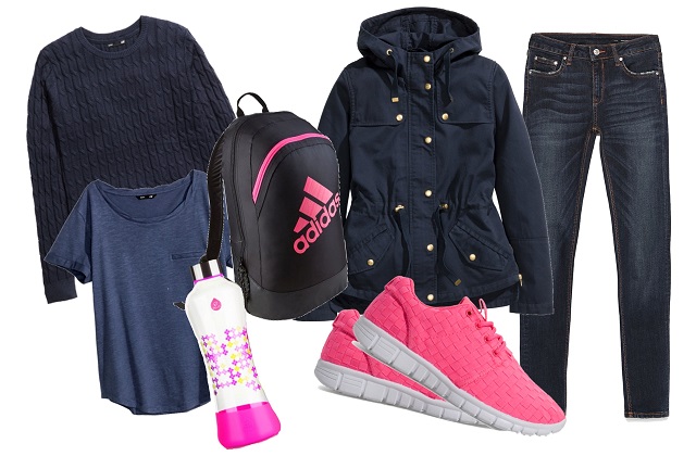 Kabát, pulcsi, póló: H&M, nadrág: Zara, hátizsák: Decathlon - Adidas, kulacs: EQUA, sportcipő: New Yorker
