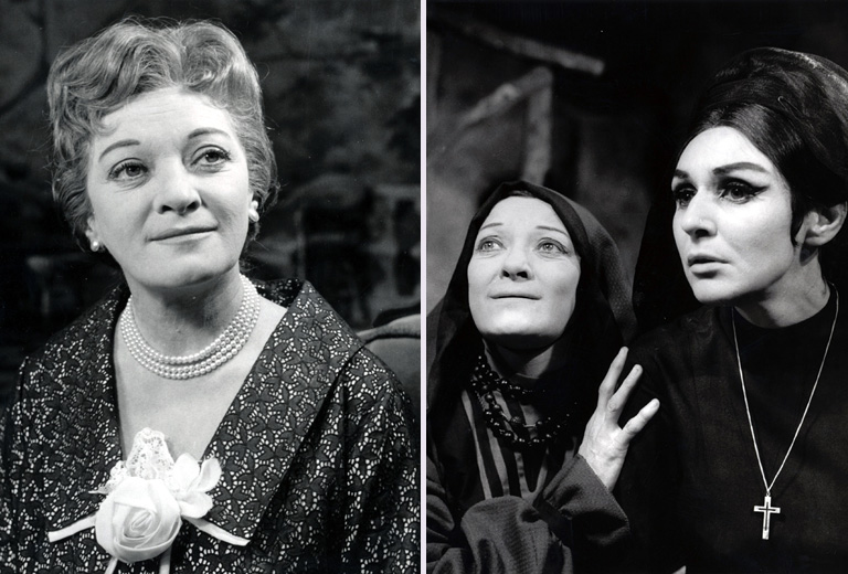 Kiss Manyi (balra), Psota Irénnel a színpadon, 1965-ben (jobbra)