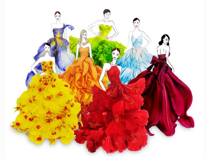 Meseszép ruhaköltemények virágszirmokból