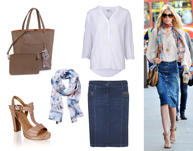 Blúz, szoknya, kendő, táska: Marianna Boutique, cipő: Humanic