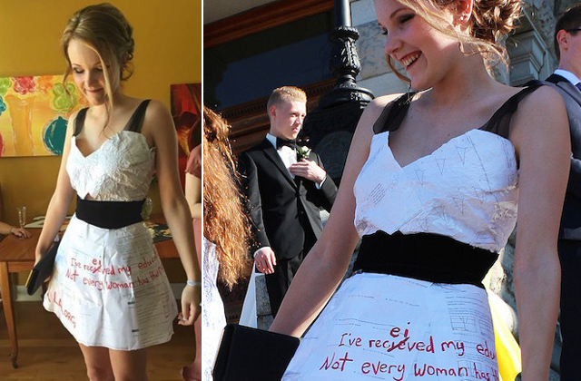 Papírruhában vette át az érettségi bizonyítványát Papírruhában vette át az érettségi bizonyítványát