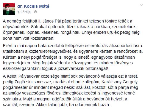 Kocsis Máté lezáratott egy játszóteret a menekültek elől