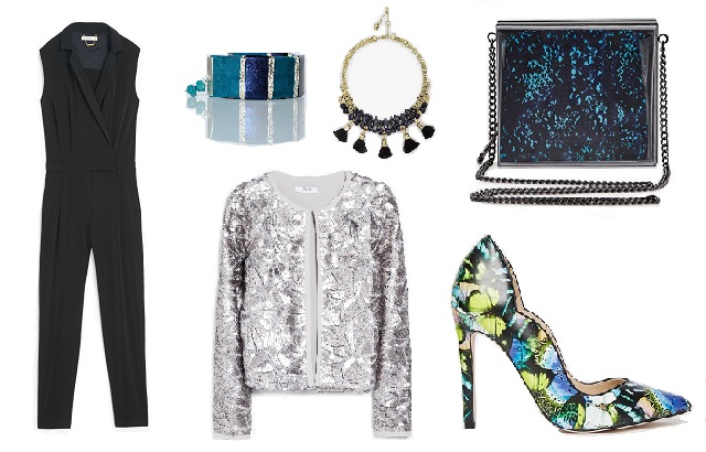 Overál, flitteres blézer: Mango, karkötő: Lapetra, nyaklánc, kistáska: French Connection, cipő: ASOS