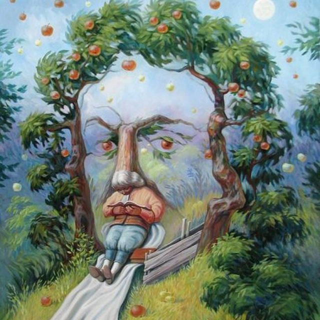 arc, alma, ülő ember