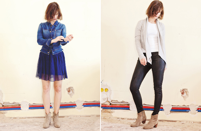 Isabel Marant csizma - norvég szuvenír:), Topshop műbőr legging, fehér H&M top, All Saints kardigán, Kookai szoknya, DKNY farmerdzseki - Háda