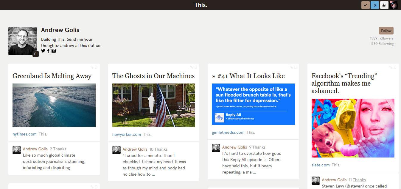 Így néz ki Andrew Golis This-oldala (Fotó: this.cm)