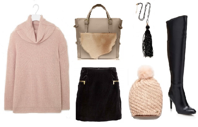 Garbó: COS Miniszoknya: H&M Táska: Dorka Petrity Nyaklánc és sapka: Mohito Csizma: Guess