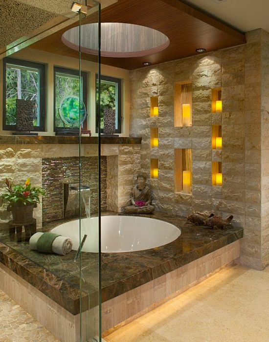 10 gyönyörű kőfallal borított fürdőszoba – fotók 