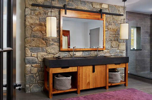 10 gyönyörű kőfallal borított fürdőszoba – fotók 