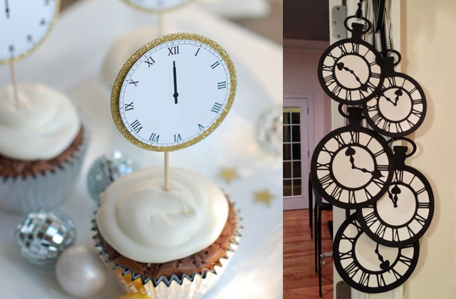 A szilveszterkor az idő múlását is ünnepeljük: az órák is dekorelemekké válhatnak, akár a süteményeken vagy a falon is megjelenhetnek.