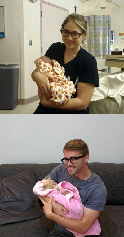 Ez a srác macskával játszotta újra testvére kisgyerekes fotóit