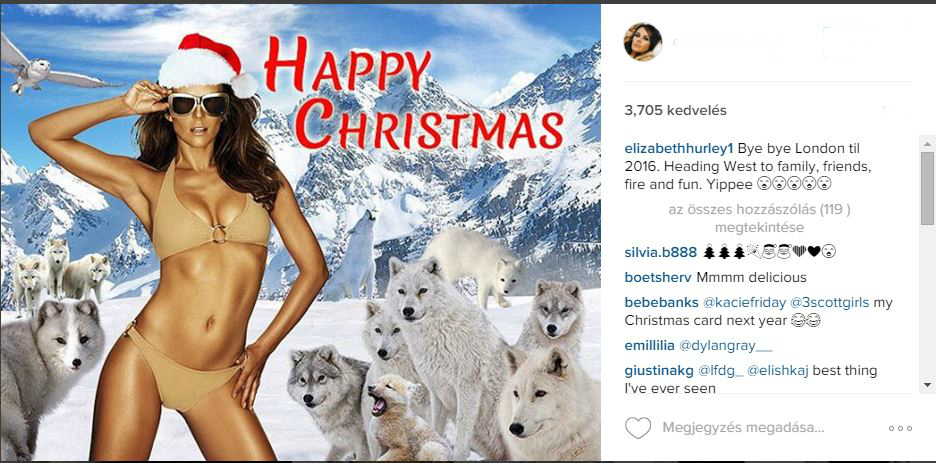Szinte meztelen Liz Hurley karácsonyi üdvözlete