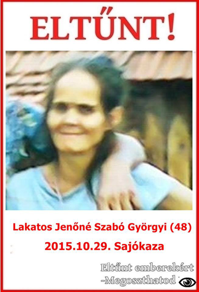 Eltűnt egy 11 gyermekes anya Sajókazáról Eltűnt egy 11 gyermekes anya Sajókazáról