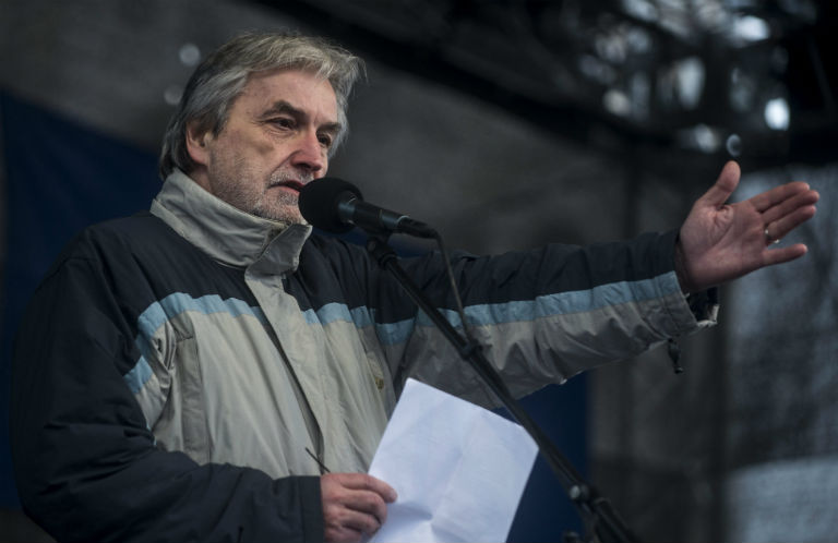 Mendrey László a szombati tüntetésen -MTI Fotó: Marjai János