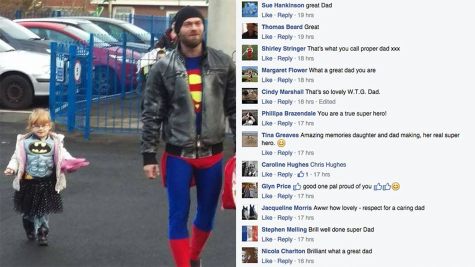 Superman jelmezben sétált az utcán az apa, hogy a lánya jobban érezze magát