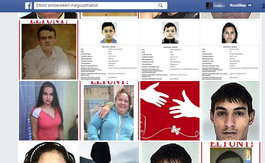 Fotók az Eltűnt emberekért Facebook csoport oldaláról