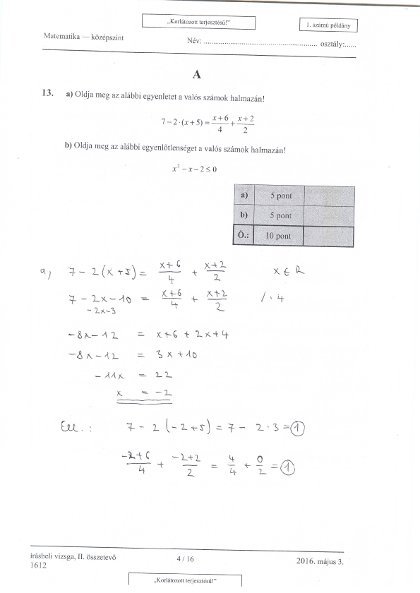 Itt vannak a középszintű matek érettségi megoldásai