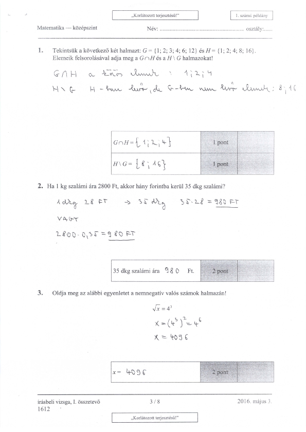 Itt vannak a középszintű matek érettségi megoldásai