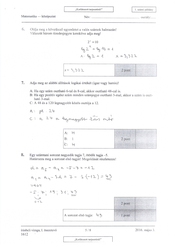 Itt vannak a középszintű matek érettségi megoldásai