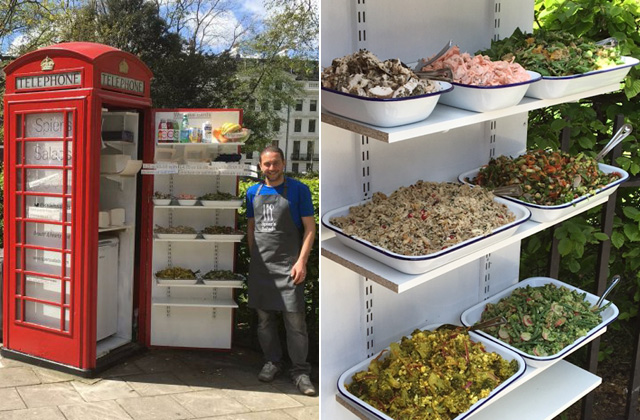 Salátabárt nyitottak egy telefonfülkében Salátabárt nyitottak egy telefonfülkében