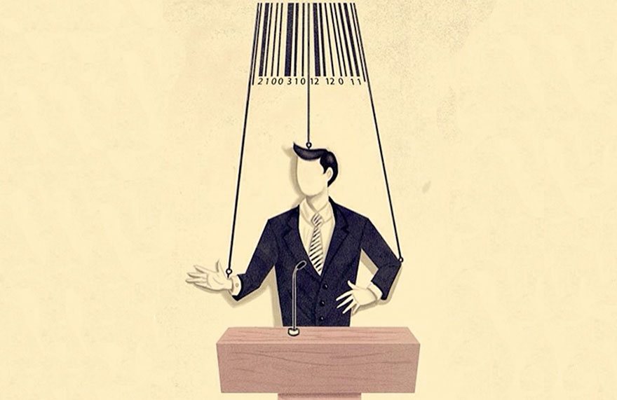 Húsba vágó illusztrációk az elidegenedett modern korról