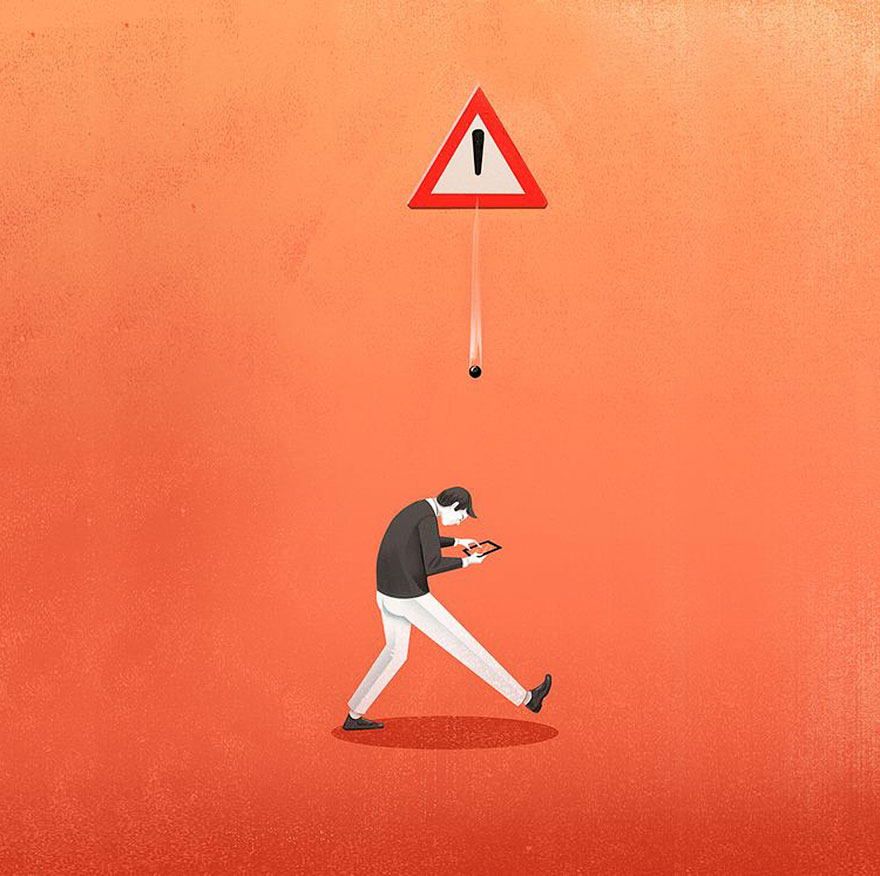 Húsba vágó illusztrációk az elidegenedett modern korról