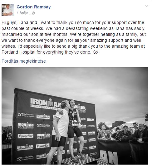Gordon Ramsay felesége az ötödik hónapban elvetélt
