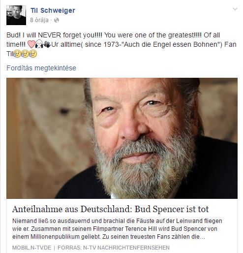 Megható üzenetekkel búcsúztak Bud Spencertől