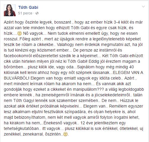 Tóth Gabi besokallt, joggal akadt ki